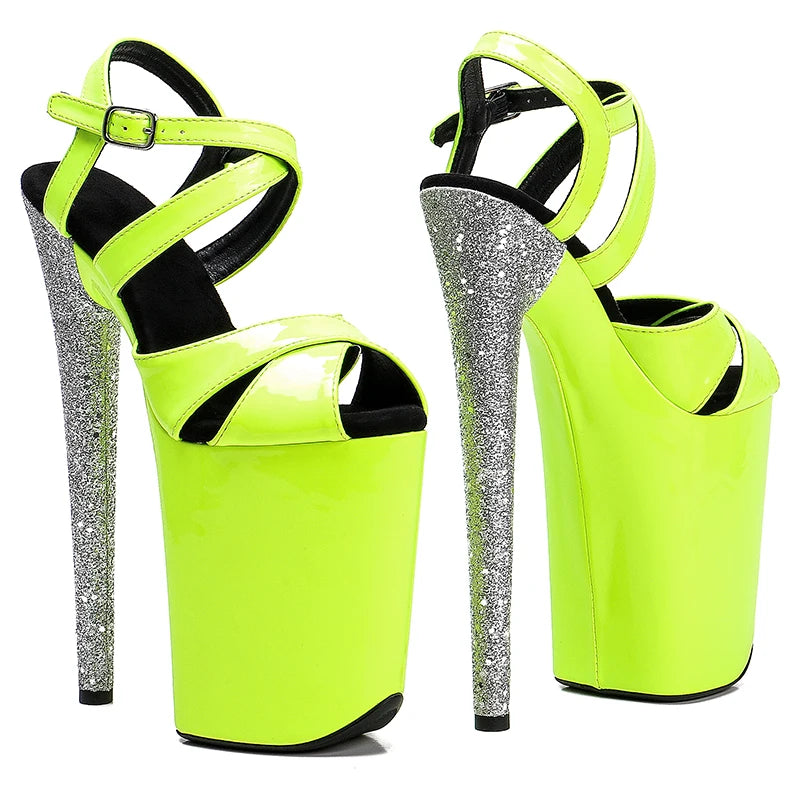 Patent Platform Ankle Strap Heels - 9 Inch Glitter Pole Dance Sandals