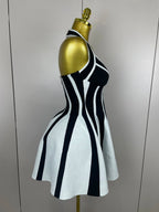 Stripe Halter Bandage Dress | Black & White | Mini