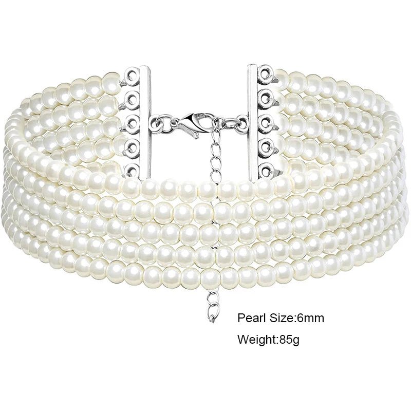 Pearl Collar Choker | Layered Rows | White