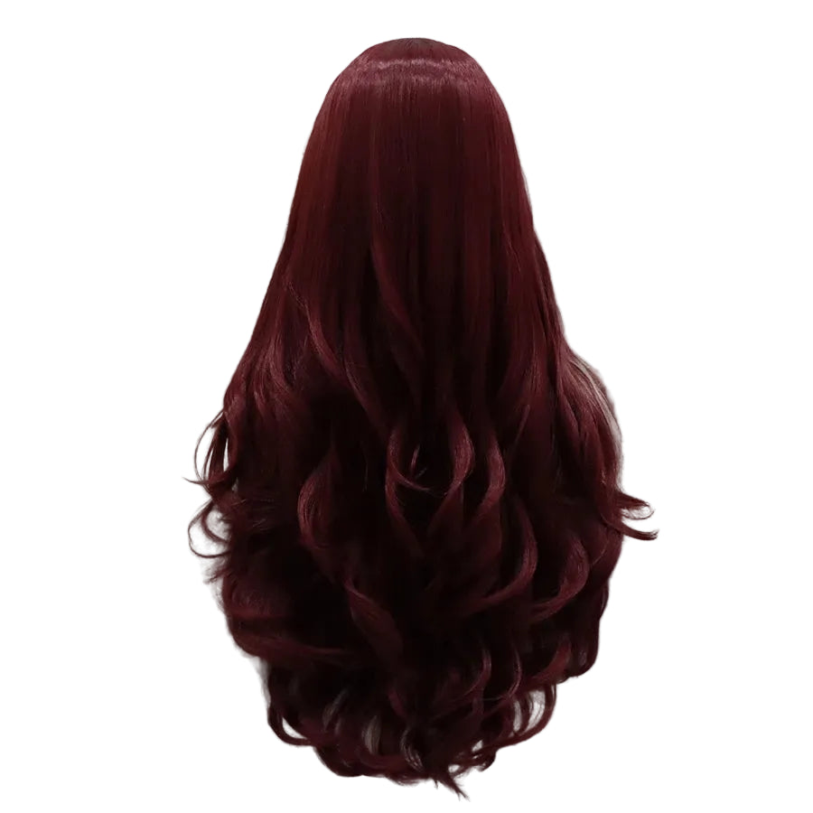 28" Dark Red & White Highlight Wavy Lace Front Wig