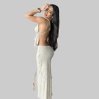 Ruffle Bandage Halter Top & Long Skirt Set - 2-Piece Beach Outfit