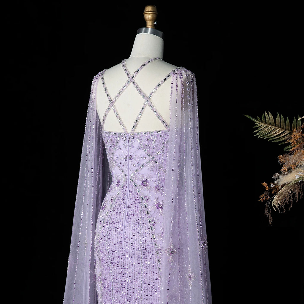 Mermaid Gown with Cape Sleeves | Criss-Cross Bodice | 3 Colors