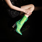 LED Light-Up Transparent Ankle Boots | Block Heel | Pointed Toe