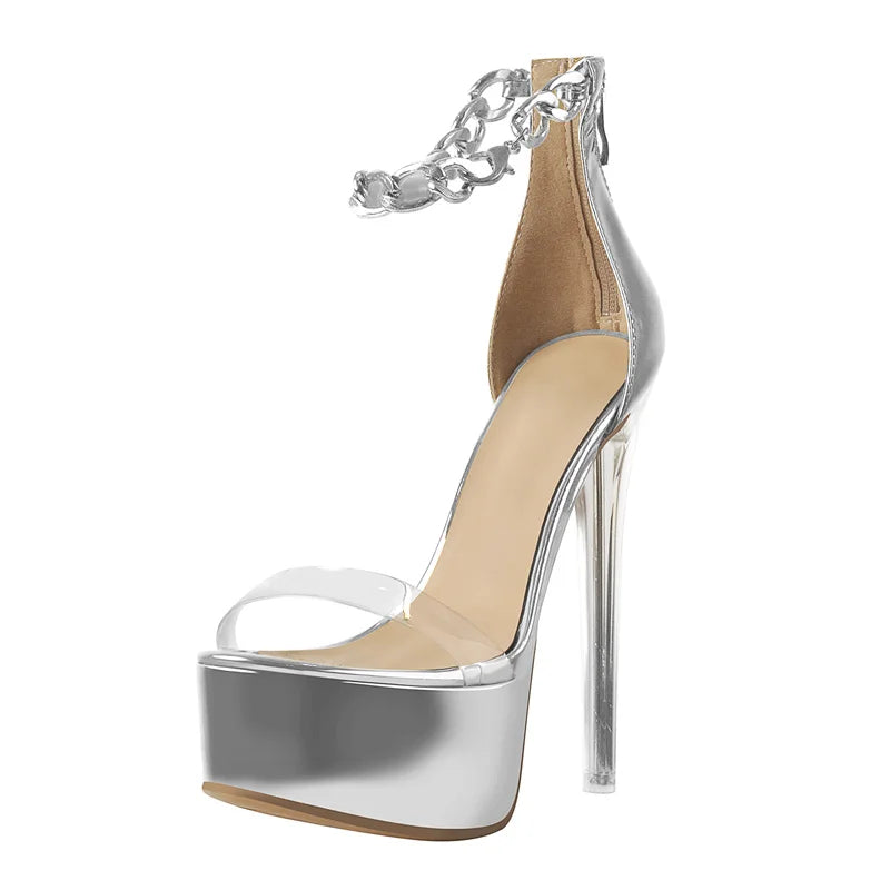 Clear Platform Sandal | Metal Chain Strap | Stiletto