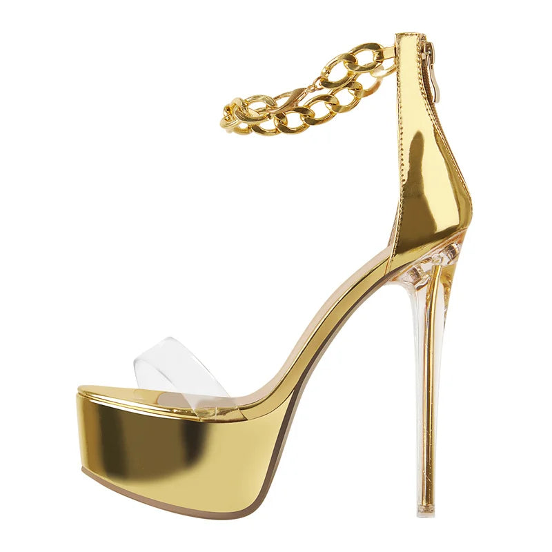 Clear Platform Sandal | Metal Chain Strap | Stiletto