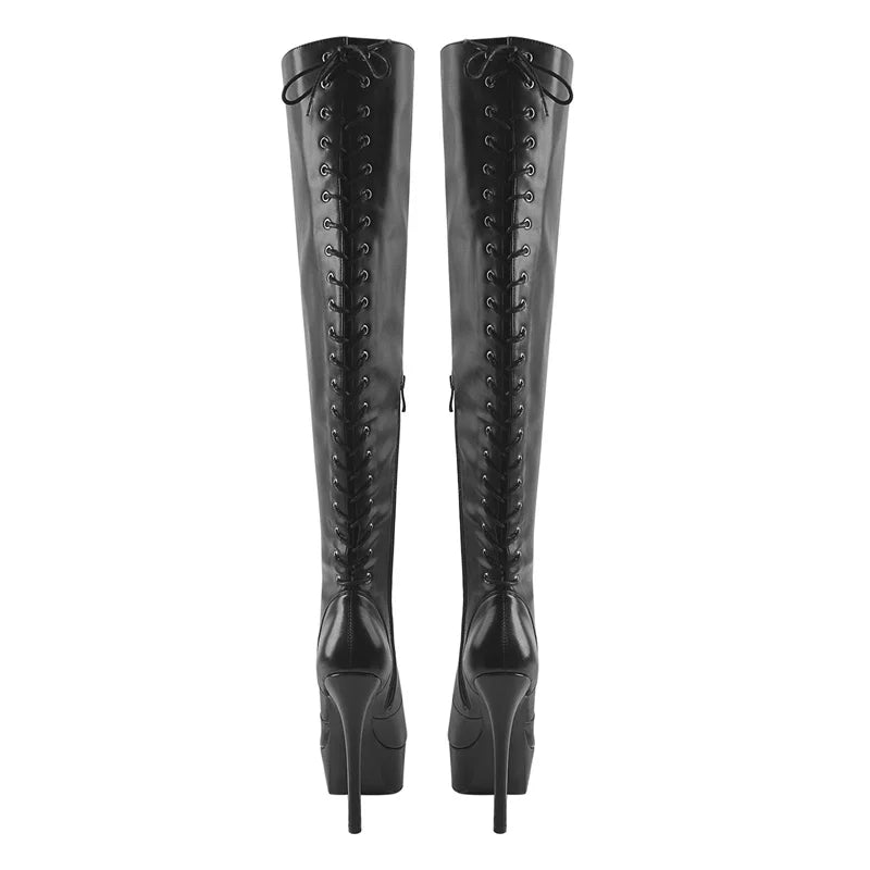 Matte Black Over-the-Knee Boots | Platform Heel