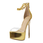 Clear Platform Sandal | Metal Chain Strap | Stiletto