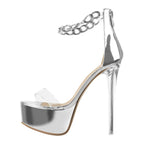 Clear Platform Sandal | Metal Chain Strap | Stiletto