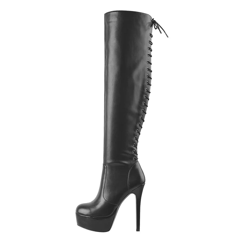 Matte Black Over-the-Knee Boots | Platform Heel