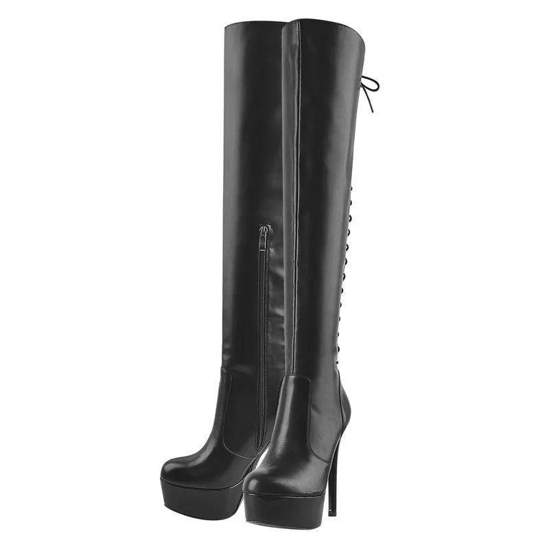 Matte Black Over-the-Knee Boots | Platform Heel