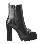 Black Croc Platform Ankle Boots | Gold Chain | High Heel | Sizes 5–15