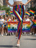 Rainbow Stripe Leggings | Faux Leather High Waist