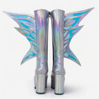 Holographic Winged Knee-High Platform Boots