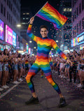 Rainbow Stripe Catsuit | Men's Performance Jumpsuit