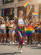 Rainbow Stripe Leggings | Faux Leather High Waist