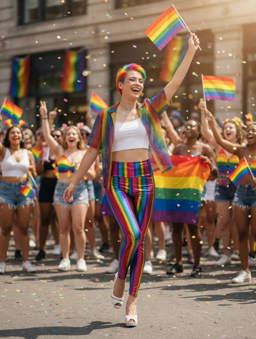 Rainbow Stripe Leggings | Faux Leather High Waist