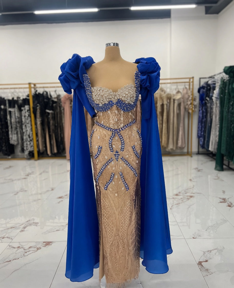 Crystal Cape Gown | Beaded Mermaid | Floor Length