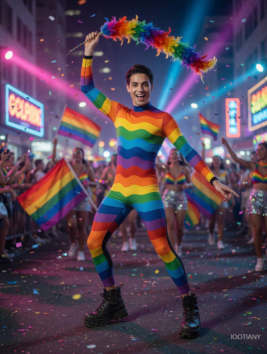 Rainbow Stripe Catsuit | Men's Performance Jumpsuit