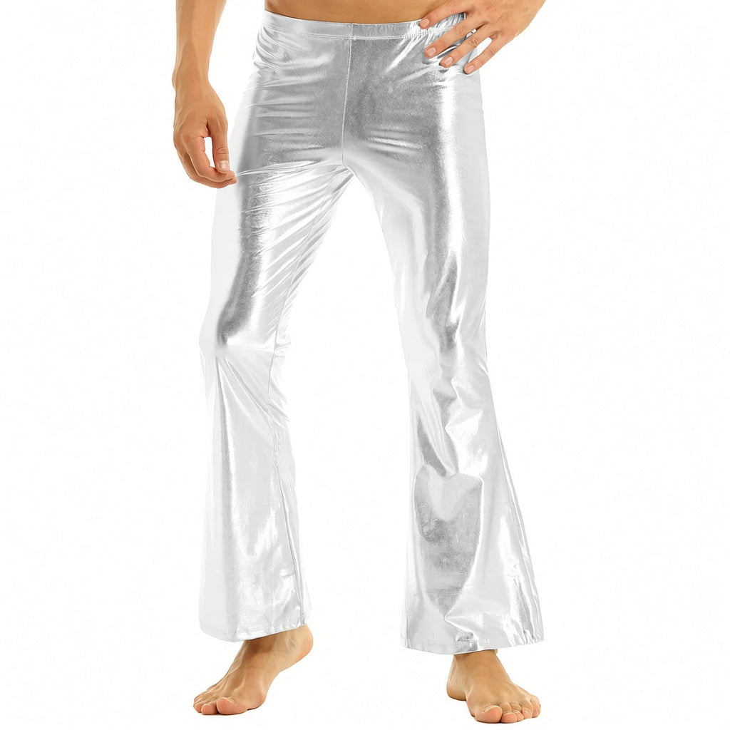 Men's Metallic Bell Bottom Pants | Glossy Flare | Disco