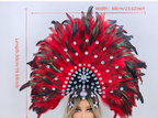 Red & Black Feather Headdress - Carnival Performance Headpiece