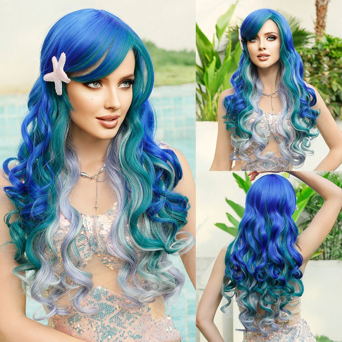 Mermaid Wig | Blue Green Ombre | Long Wavy