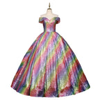 Rainbow Sequin Ball Gown | Off-Shoulder | Floor-Length