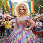 Rainbow Sequin Ball Gown | Off-Shoulder | Floor-Length